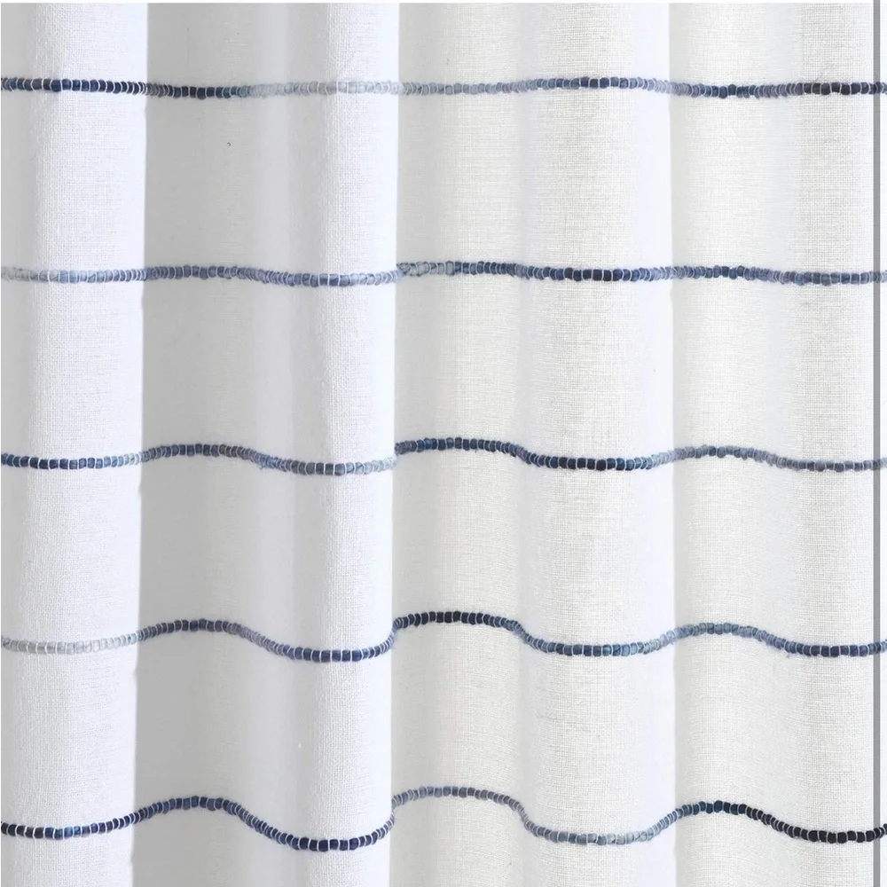 Ombre Stripe Curtain Panel Set, 2, 40''W x 84''L, Navy, Rod Pocket,Farmhouse